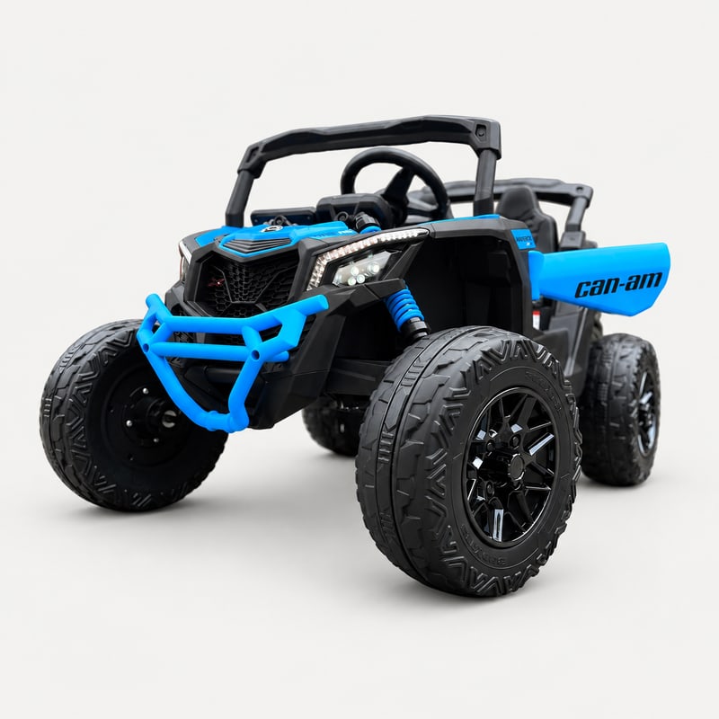 Maverick xrc — Blue electric ride-on, front three-quarter, on a light-grey background.