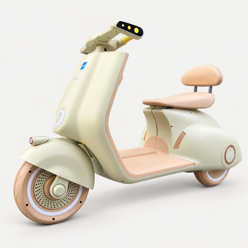 Vespa Electric Scooter — Lemon electric ride-on, front three-quarter, on a light-grey background.